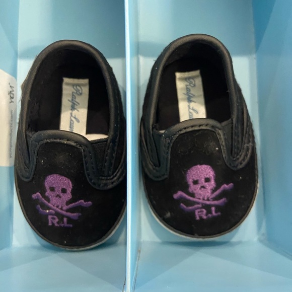 Ralph Lauren Polo Baby Skull & Bones shoes slippers size 0 black and purple - Picture 1 of 6